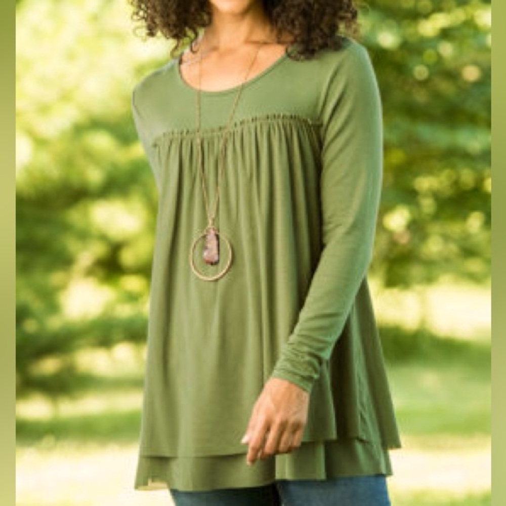 MATILDA JANE Celery Green A New Leaf Empire Waist, Sheer Layered Top,Sz XL,GUC.